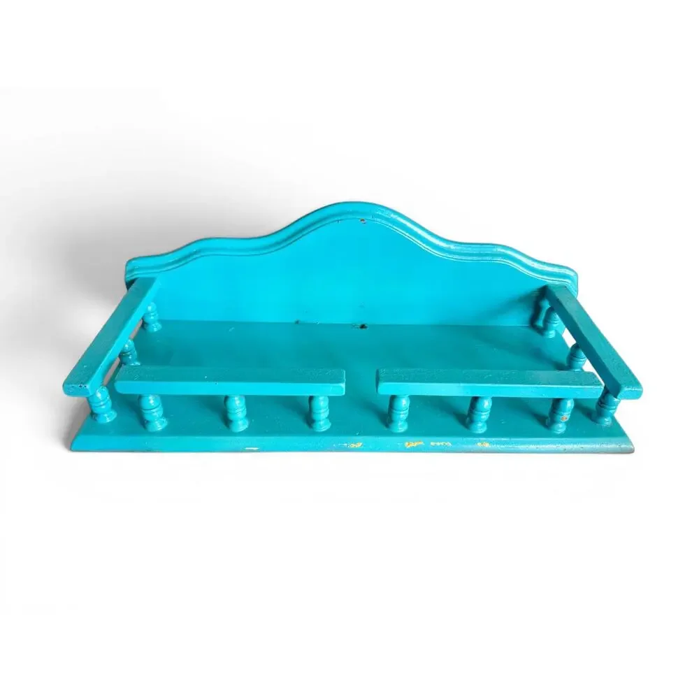 Vintage Teal Wood Wall Shelf-Cottage-Farmhouse Display-Bathroom-Kitchen-Coastal